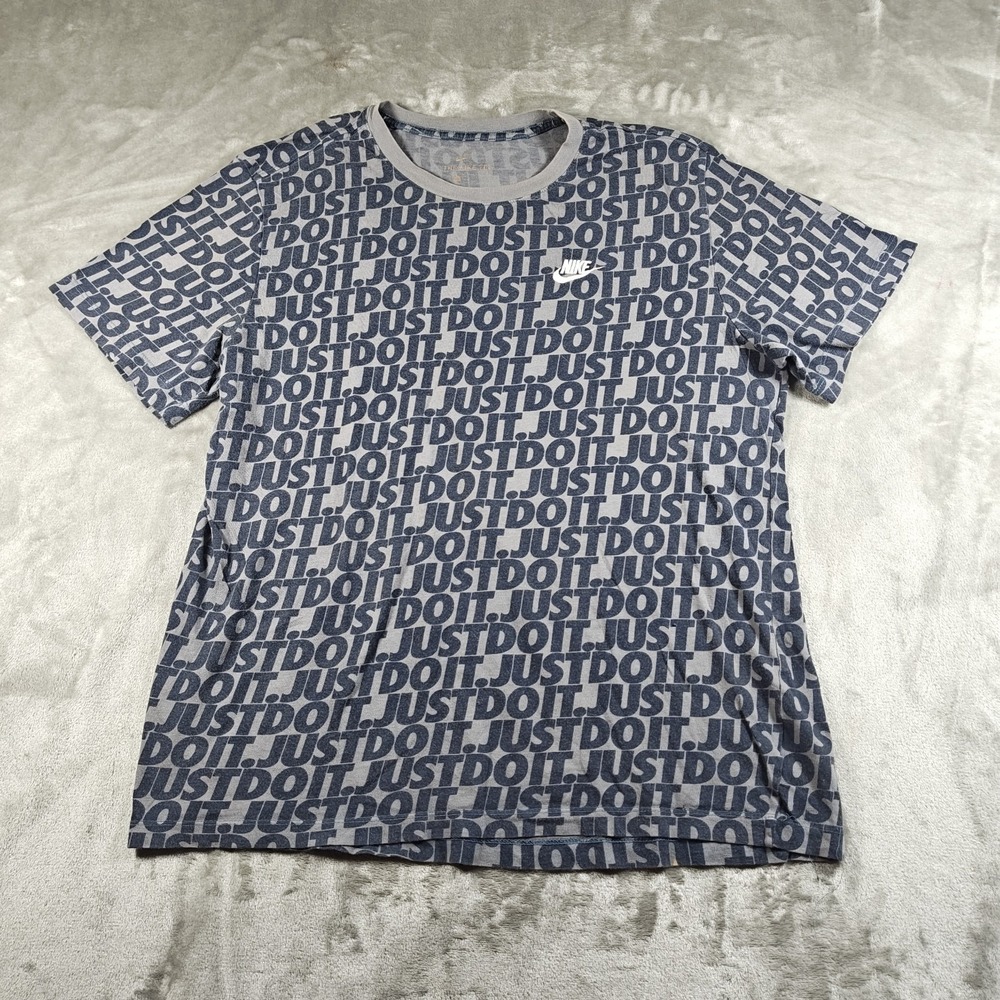 Nike Shirt Mens Large Blue Gray Just Do It All Over Print Embroidered AOP